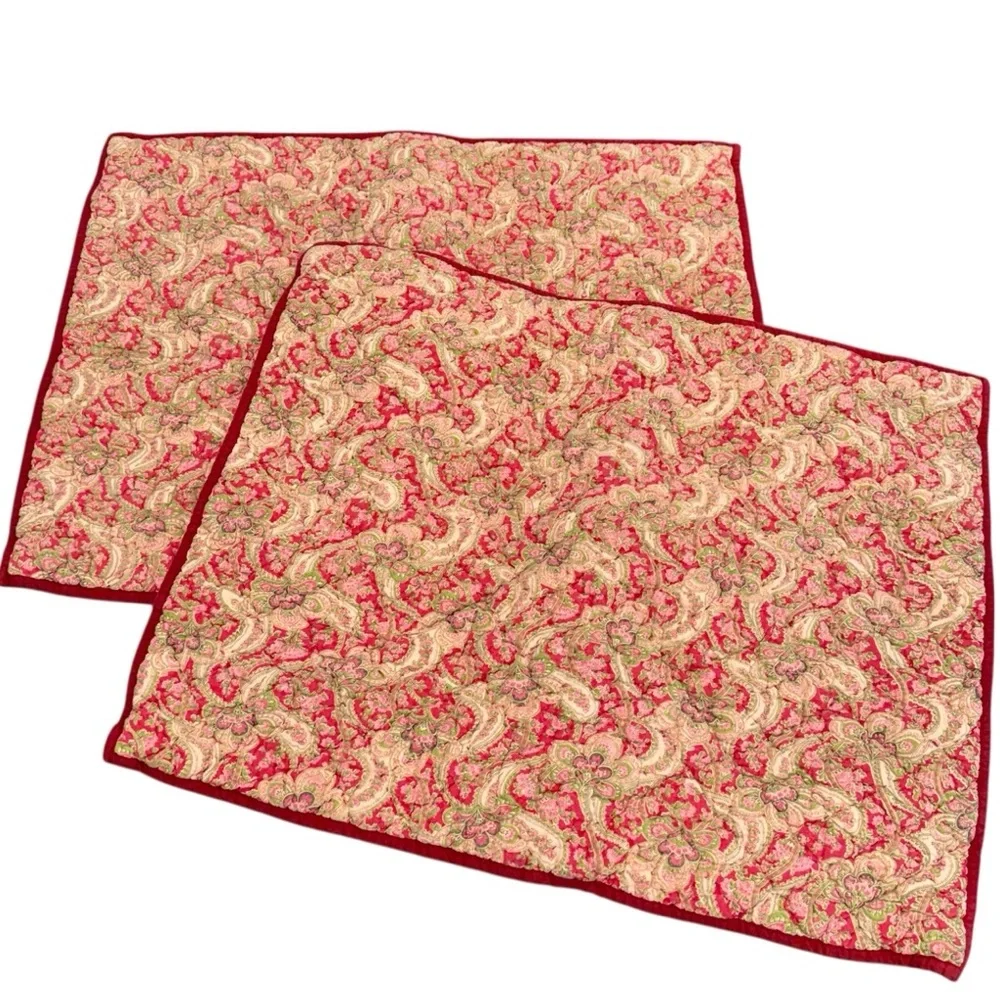 Pottery Barn Georgia paisley pillow standard shams red pink pair set